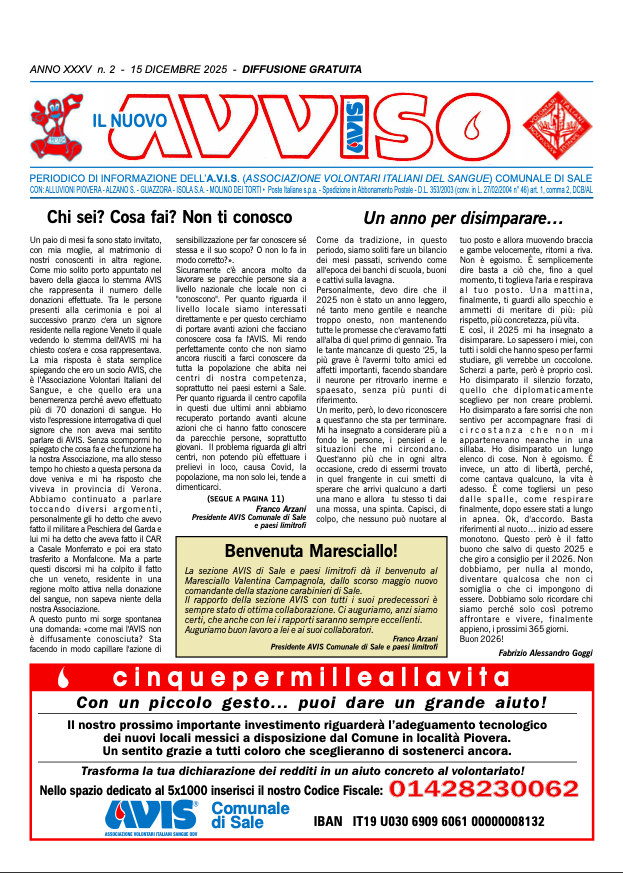 Copertina del giornalino di dicembre 2025